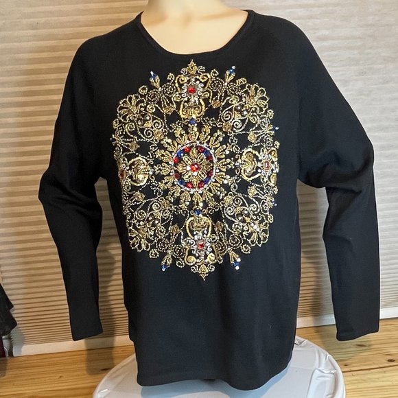 Michael Simon Silk Blend HOLIDAT sweater Pullover Gorgeous Party Bling SZ XL - Picture 3 of 6